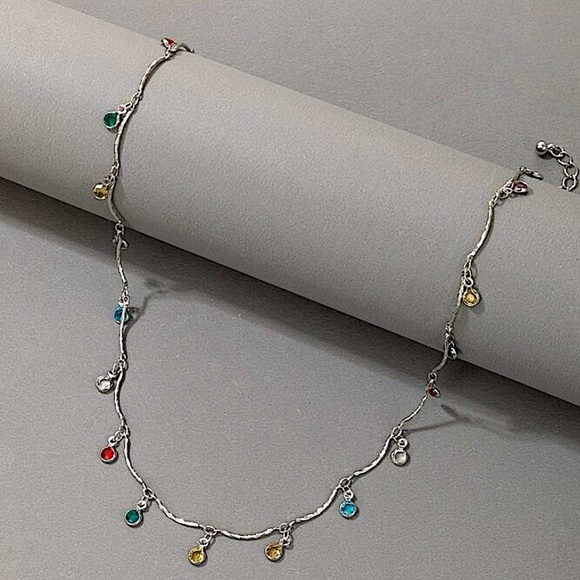 Sterling Silver Plated Gemstone Drop Necklace - Picture 2 of 9